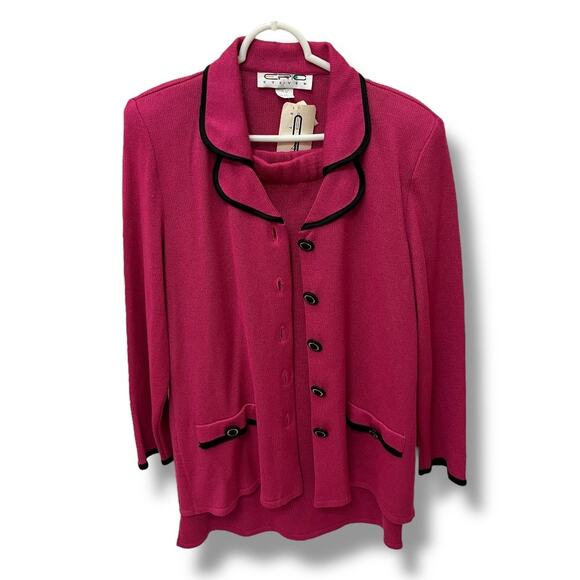 VTG 90s Eric Steven knit 2 piece skirt suit pink black professional NWT - Picture 6 of 8